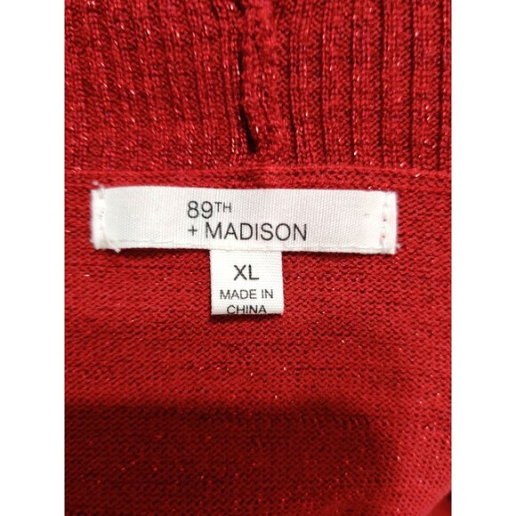 89th + Madison XL Womens Sweater Red Metallic Ribbed Open Front Long Sleeve Knit - Picture 6 of 12